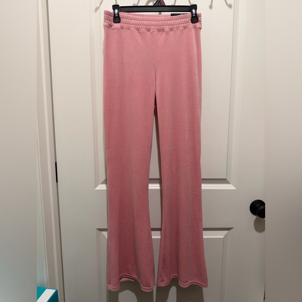 Hollister pink ultra high rise wide leg velvet pants size S